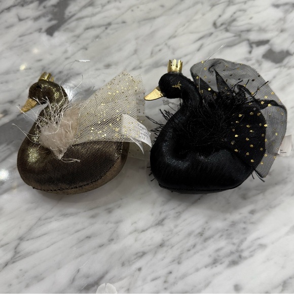 NWT Beautiful Metallic Black and Gold Swan Ornament Set - Picture 2 of 4